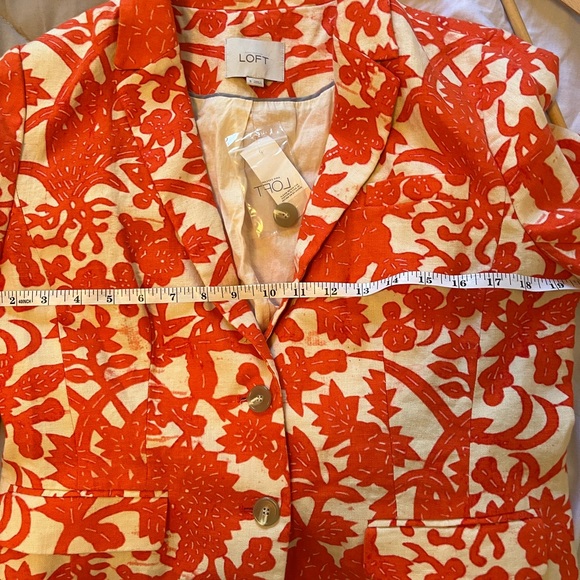 Vintage Y2K LOFT Women's Vibrant Orange and Cream Floral Blazer dead stock - Picture 11 of 14